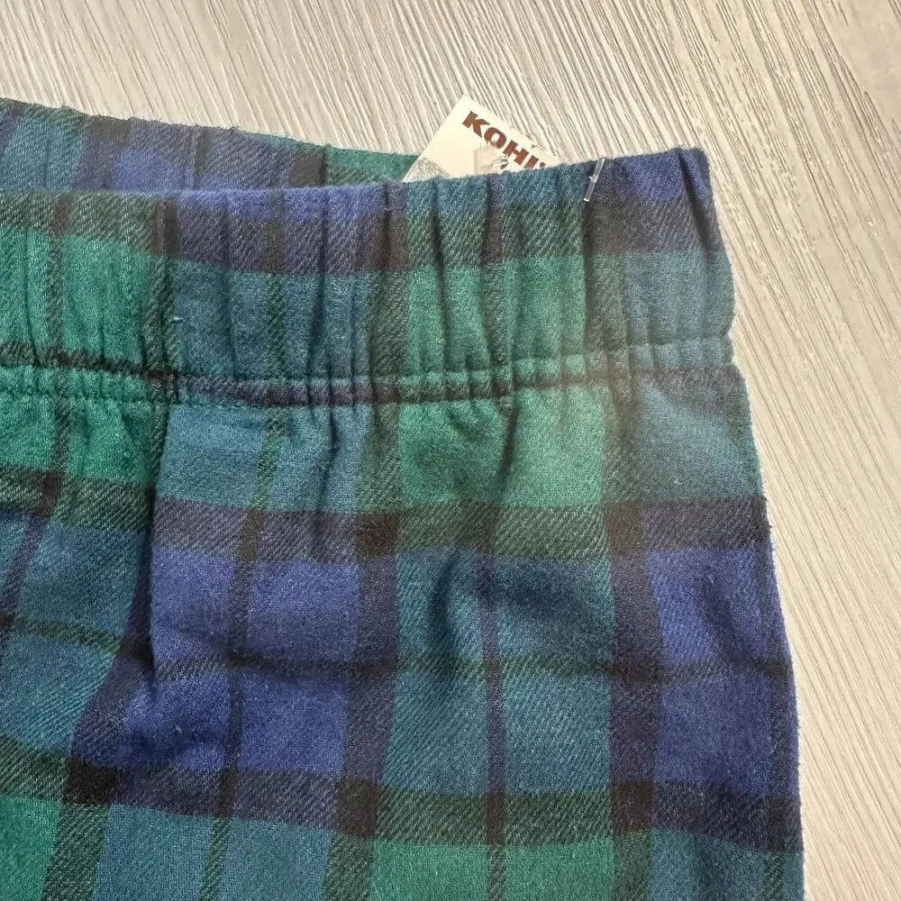 NEW SONOMA Women's XL Blue Green Plaid Elastic Waist 100% Cotton Pajama Shorts